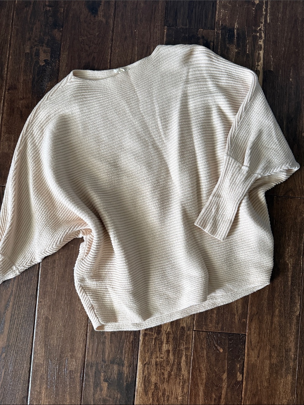 LA MIEL Cream Ribbed Crew Neck Sweater
